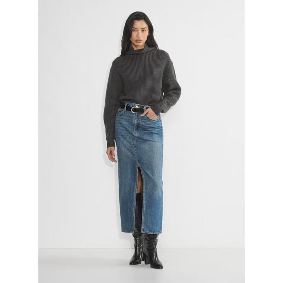 Aritzia WILFRED Montpellier Crop Coal Grey Wool Ribbed Mock Neck Sweater Size XL - Picture 10 of 15